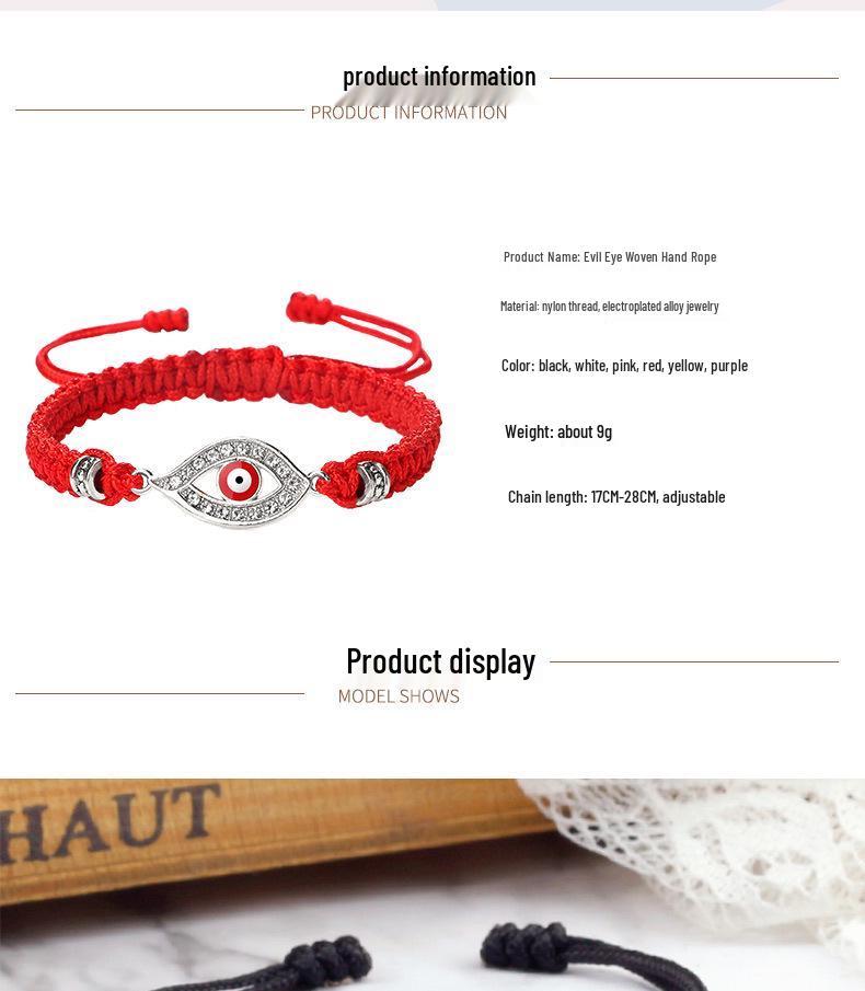 Retro-Style Evil Eye Bracelet: Handmade Woven Cord, Adjustable for Women