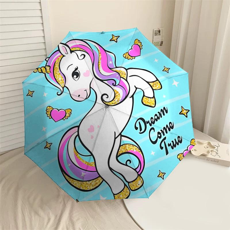 1PC Unicorn Dream Umbrella-8-Rib Reinforced Portable Folding Travel Suitable for All Seasons Outdoor Daily Use-G378