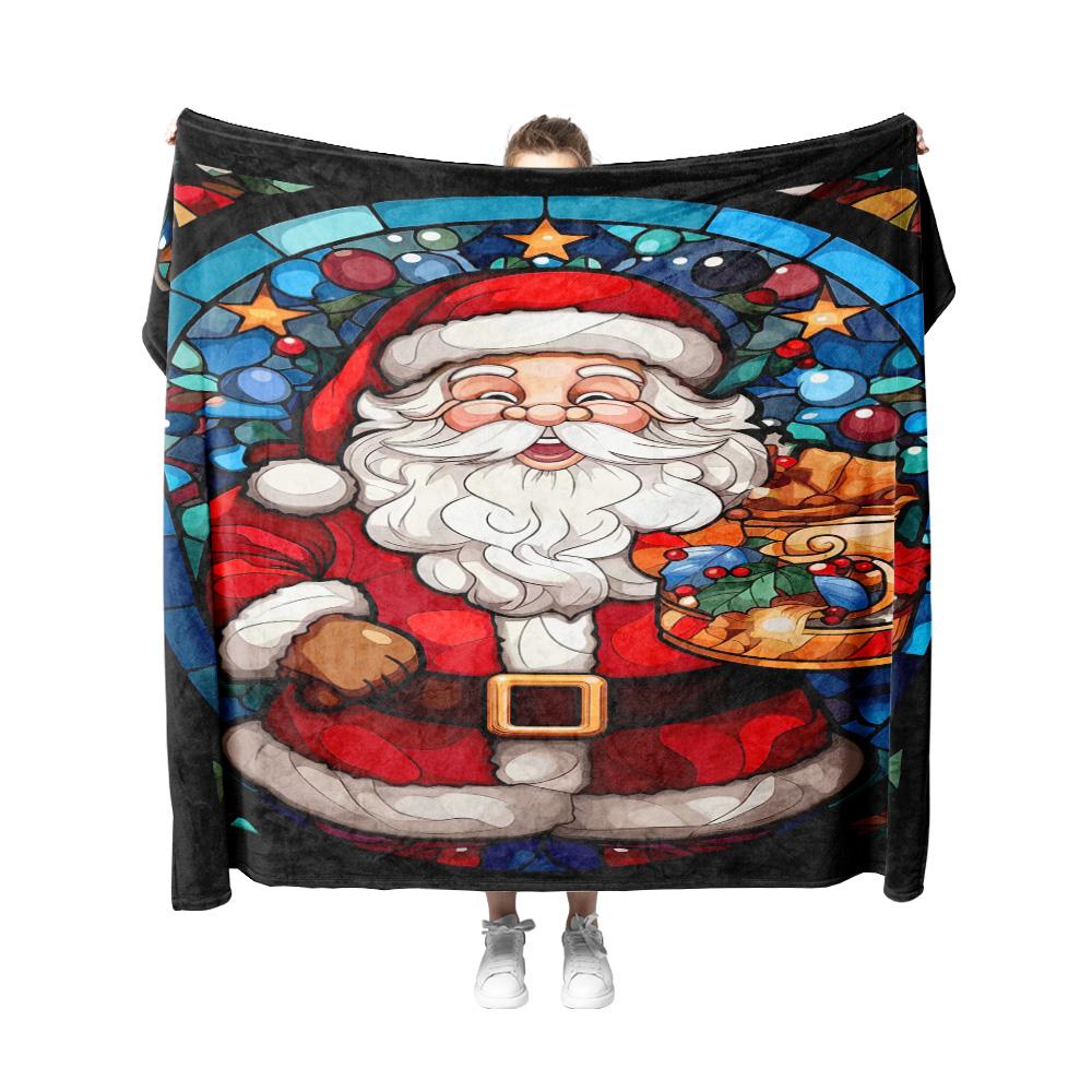 Tuniu Christmas Santa Cartoon Print Blanket for Sofa Bed Room Decoration Gift