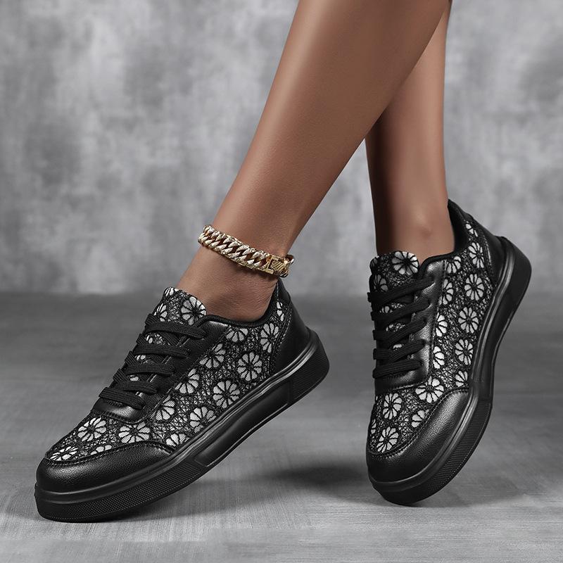 Fashion Lace White Shoes Women Hollow-out Walking Flats Breathable Mesh Casual Footwear for Jogging Traveling