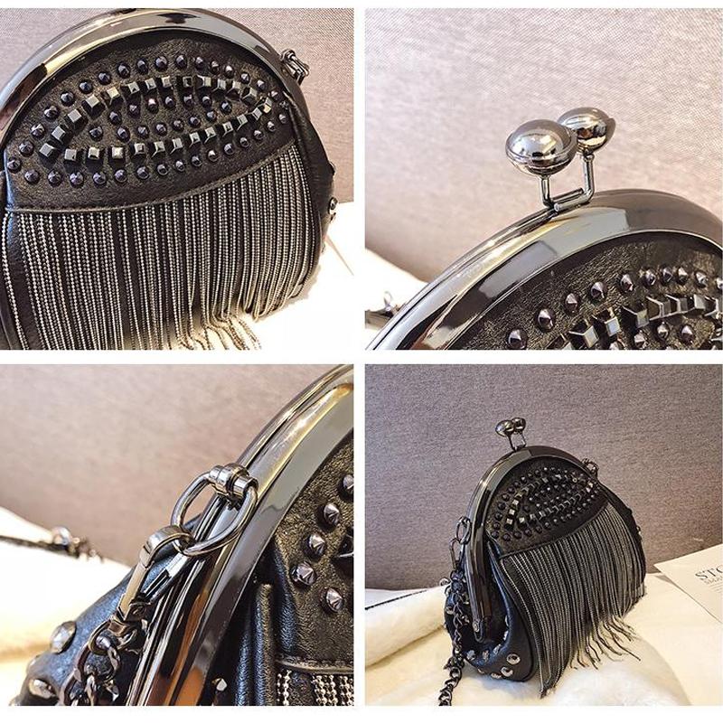 1Pc Casual Women Bags Designer Punk Style Chains Shoulder Bag Ladies Small Rivet Tassel Cross Body Bag Sac