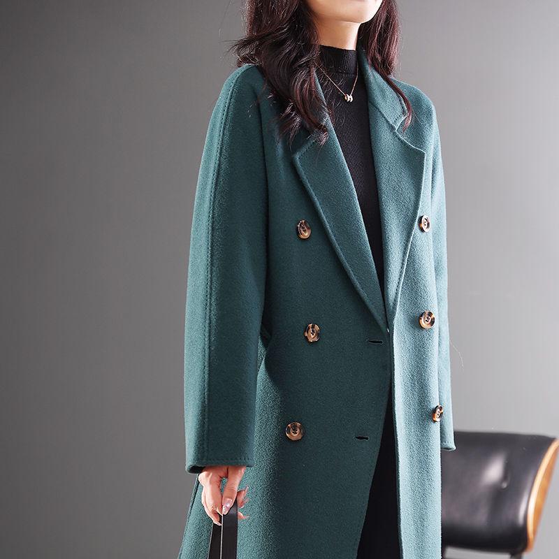 

Двустороннее шерстяное пальто - средней длины, однотонное, в корейском стиле для осени и зимы, универсальная женская мода. Large