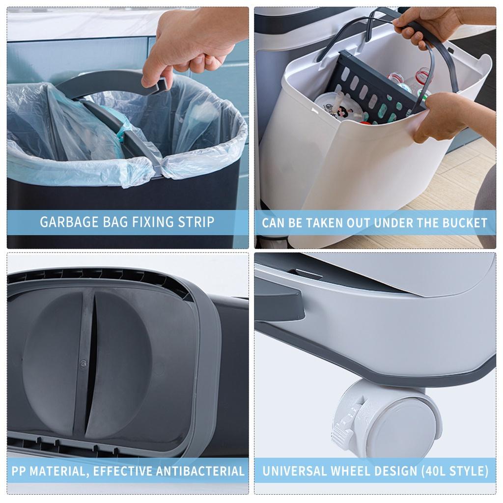 20L/40LConvenient Garbage Bucket Sorted Waste Bin With Wheel Plastic Kitchen Trash Can Corner Recycle Bin Press Open New