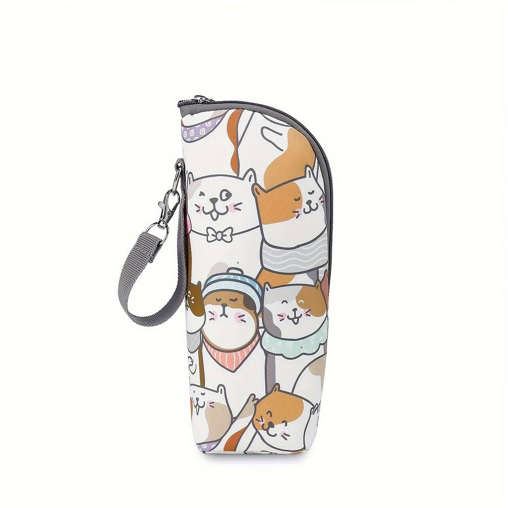 Cute Animal Print Insulated Bottle Bag, Portable Zippered Diaper Bag for Travel Daily Use