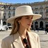 Dressy Winter Outfit Accessory Wide Brim Wool Felt Hat for Women, Vintage Flat Top Fedora Formal Dinner Party Headpiece with Faux Pearl Trim, Elegant
