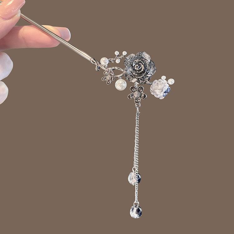 Four Seasons Chinese Tassel Hairpin: Ancient Style Hanfu with Fresh Pearl and Jiangnan Classical Cheongsam Hair Accessory
