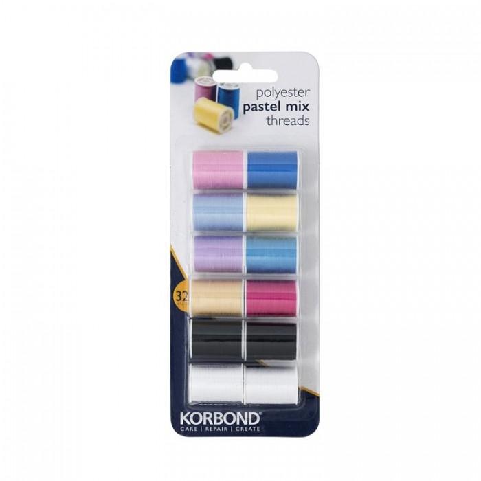 Korbond Polyester Pastel Mix Thread Blister Pack