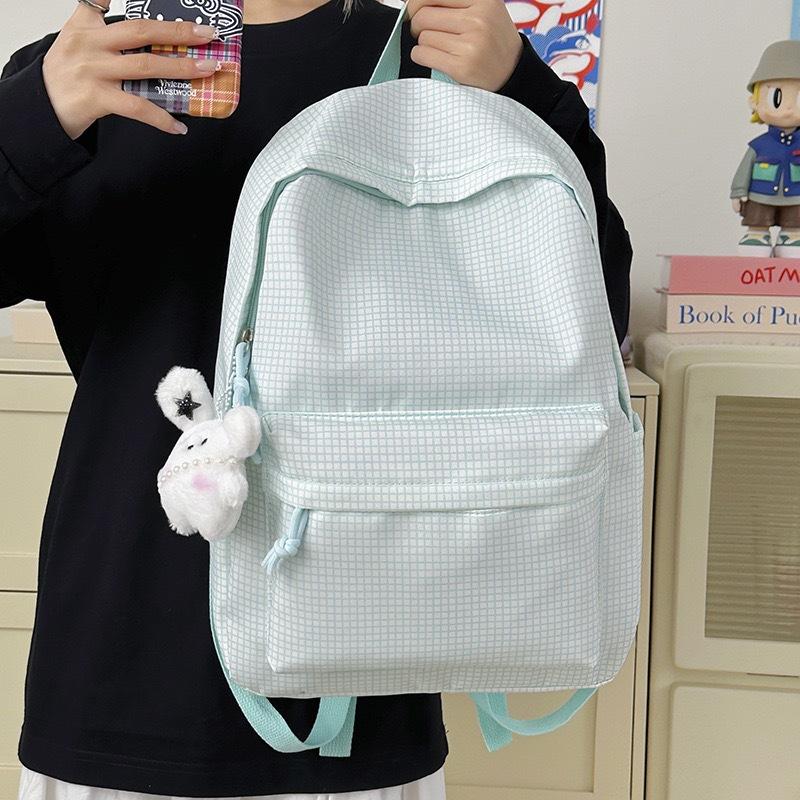 Schoolbag Japanese Simple Versatile Plaid Backpack Female Niche Design College Style Student Schoolbag Large Capacity Casual Backpack