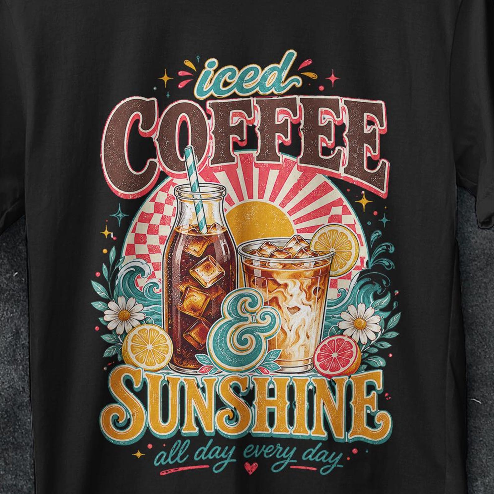 Iced Coffee and Sunshine Shirt, Iced Coffee Shirt, Coffee Lover Gift, Summer Vibes Shirt, gift for friend, Coffee TShirt, funny ice t shirt S