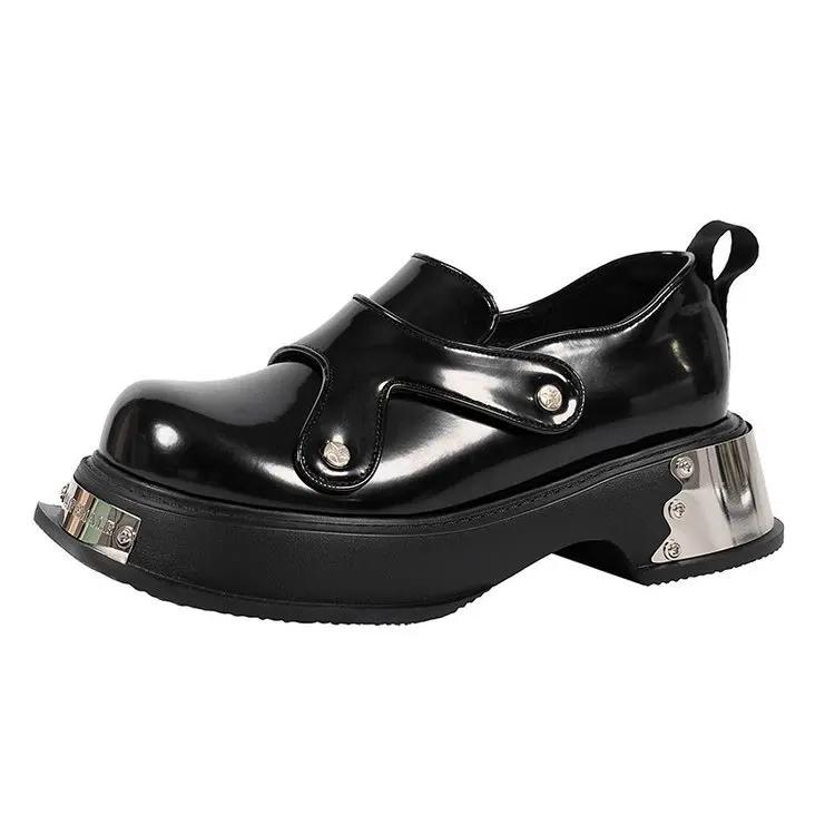 

Туфли-лоферы на платформе в британском студенческом стиле с толстой подошвой, черные, с круглым носком, одинарные туфли-лоферы женские, роскошные дизайнерские туфли-лодочки 40