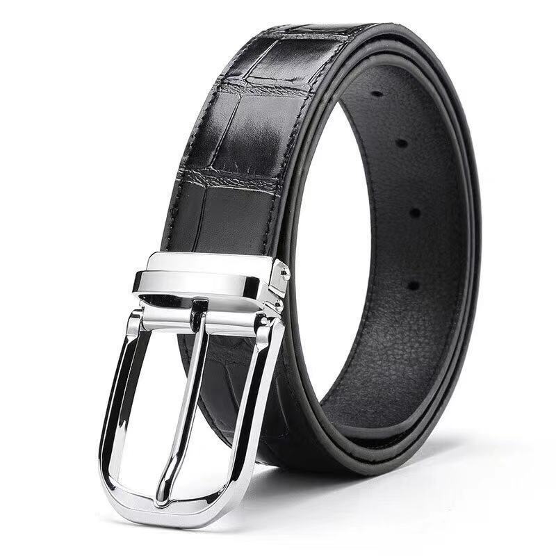 First Layer Cowhide Pin Buckle Men's Pants Belt Crocodile Pattern Perforated Double-Sided Cowhide