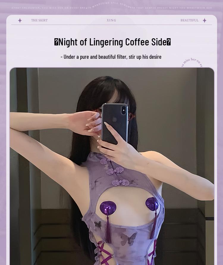Elegant Purple Chinese Cheongsam Lingerie Set - Sexy, Easy-Off, Chest-Revealing Design