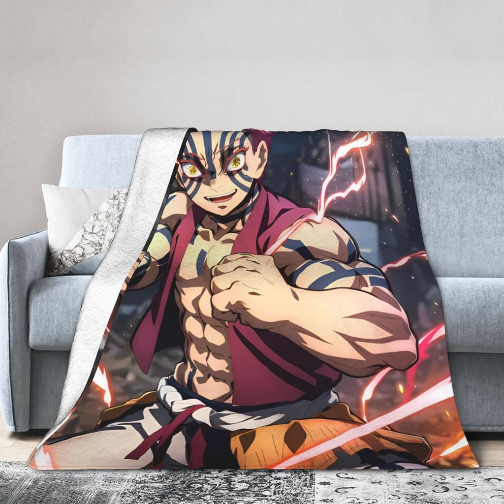 Akaza Blankets Velvet Anime Kimetsu No Yaiba Soft Throw Blanket for Car Sofa Couch Bedroom Quilt