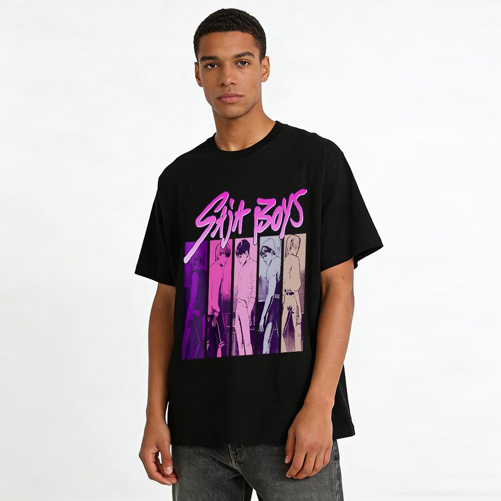 Retro Cyber Style SAJA BOYS Comic Boy Group Print T-shirt Trendy Street Loose Casual Short Sleeve Top Pure Cotton T-shirt