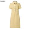 ZANZEA Lässiges Kleid mit Umlegekragen und einfarbigen Kurzarm für Damen