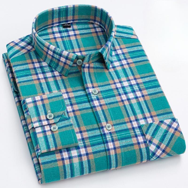 New 100% Pure Cotton Shirt Men's Plaid Shirt Long Sleeve Regular Fit Men Casual Soft Comfortable Flannel Social Shirts S-4XL