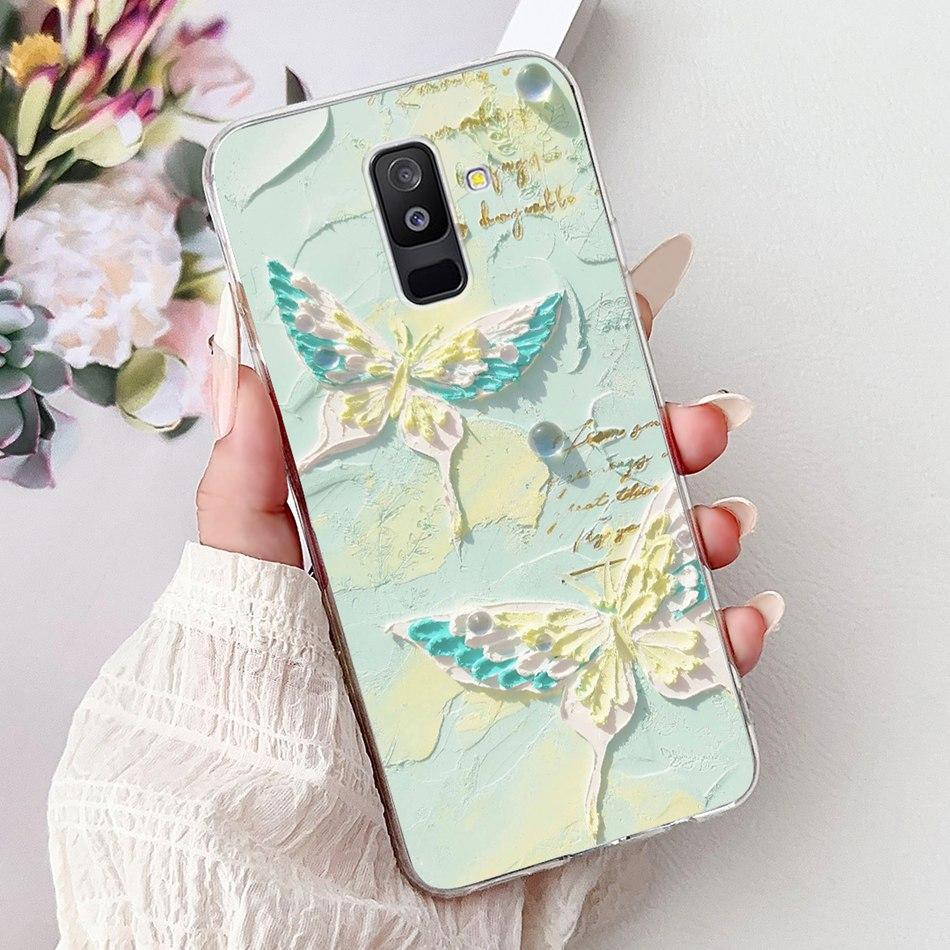 For Samsung Galaxy A6 Plus 2018 Phone Case On Samsung A6+ (2018) A6 A600F A605G Elegant Floral Cat Soft Silicone Clear TPU Cases
