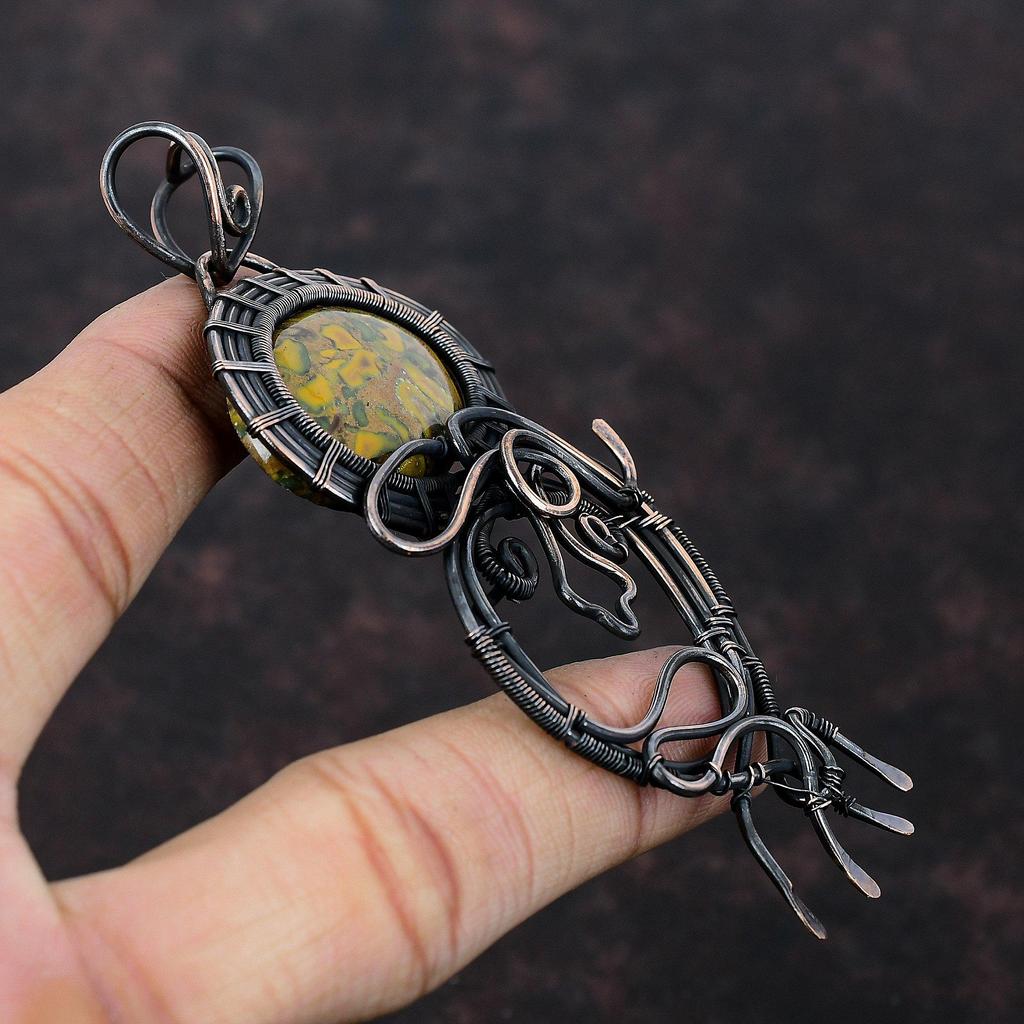 Fruit Jasper Pendant Copper Wire Wrapped Pendant Fruit Jasper Jewelry Gemstone Pendant Handmade Elegant Pendant Copper Jewelry Wedding Gift