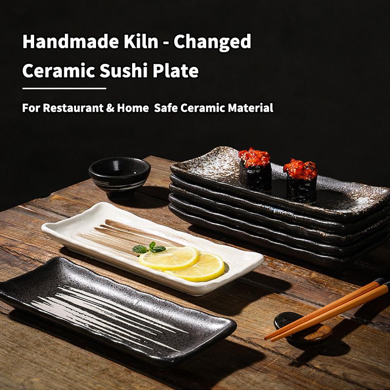 Underglaze Sushi Plates 8 InchSquare Dishes Healthy Microwave-Safe & Easy-Clean Tableware for for Japanese Cuisine and Dessert