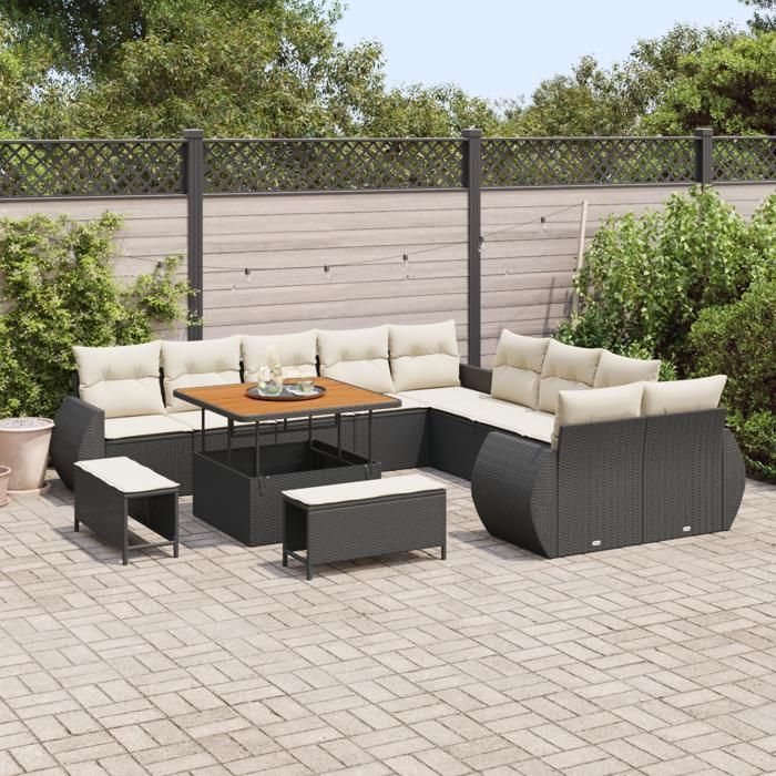 VidaXL Ensemble de canapé de jardin 13 pcs Noir polyrotin, Canapé de jardin al fresco, mobilier extérieur résistant, déco 3361925