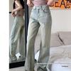 Women's High-Waist American Style Autumn Jeans - Light Color, Petite, Drape, Loose, Floor-Length, Narrow/Wide Leg Options