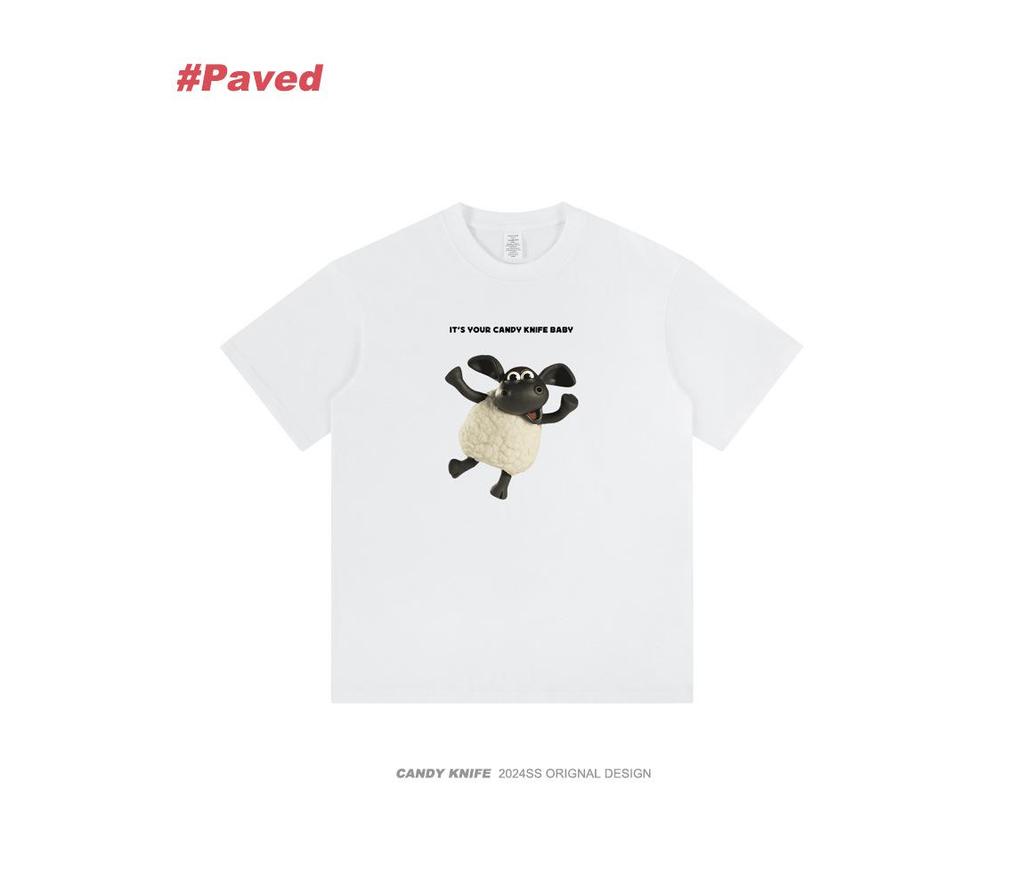 Trendy Oversized Cartoon Lamb Print Unisex T-Shirt - Round Neck, Short Sleeve
