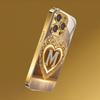 Sparkling Heart Letter M Pattern Metallic Paint Glass Phone Case For iPhone 17 16 15 14 13 12 11 Pro Max Plus 17 Air 16E Cover