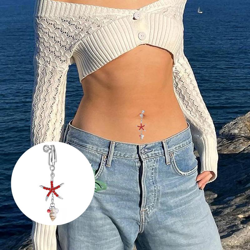 Seestern Diamant Muschel Anhänger Bauchnabelring Clip-On Bauchnabel Fake Piercing Zirkon Knorpel Clip-On Ohrring Körperschmuck