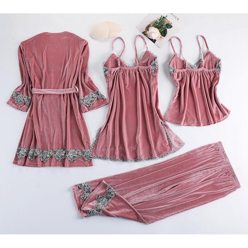 

Європейський та Американський Золотистий Оксамитовий Мереживний Набір Піжами - Сексуальна Спокуслива Білизна. XXXL рожевий