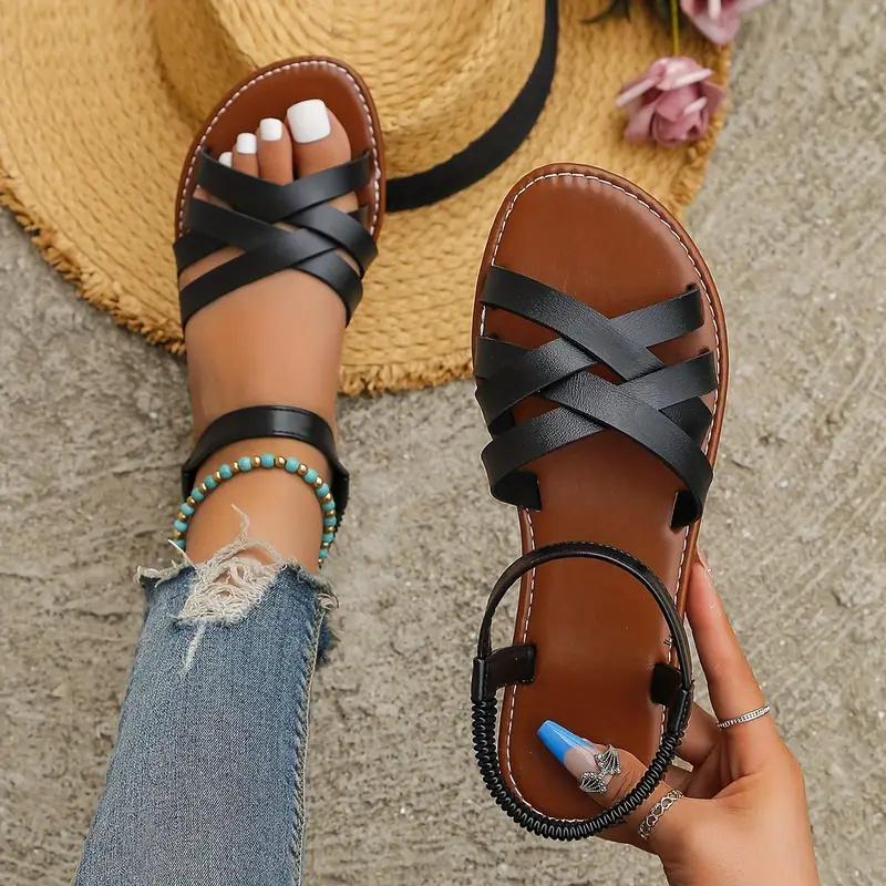 Fashion Shoes for Women 2025 New Summer Women Flat Bottom Sandals Roman Strap Non Slip Rubber Soles Fashion Ladies Daily Sandals Women