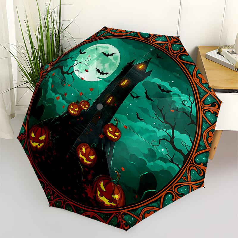Halloween Haunted Castle with Jack-o'-lanterns StickerUmbrella, Portable 3-Fold Umbrella for Men & Women,Christmas Gift ES337