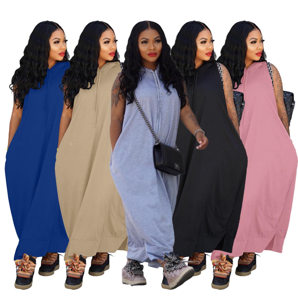 

European & American Sleeveless Pocket Cloak-Style Loose Dress for Women S