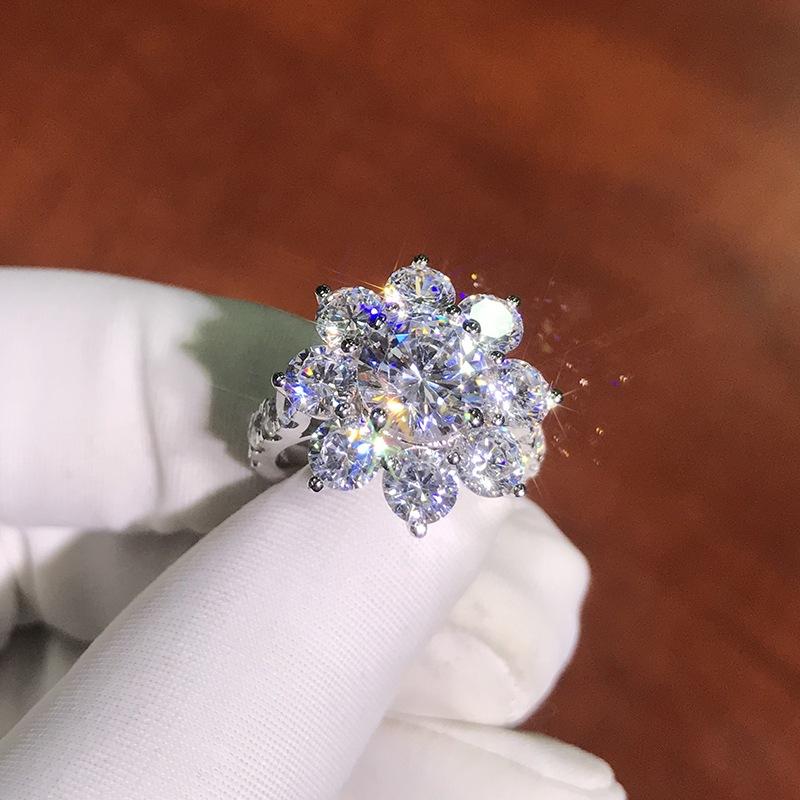 BELLA BOX Eight Hearts And Eight Arrows Plating PT950 Live Broadcast New Product Emulation Mosan Diamond Full Diamond Open Ring Girl