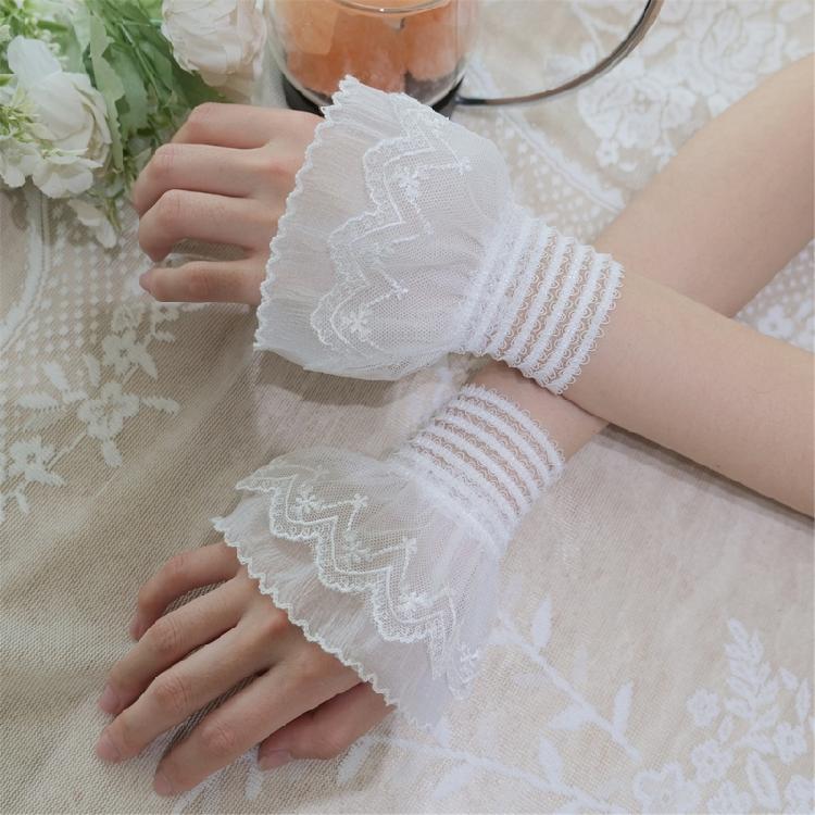 Elegant Lace Wristbands Ruffled Flower Detailing Elastic Hand Gloves Cuff Extention For Weddings And Daily Wear