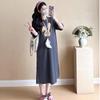 Summer Printed Round-neck Short-sleeved Loose and Fashionable T-shirt Dress for Pregnant Women