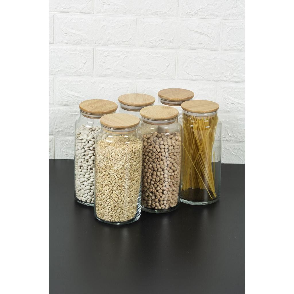 Jumbo Size 6-piece Vacuum Glass Jar With Bamboo Lid - Spice Set 1440ml