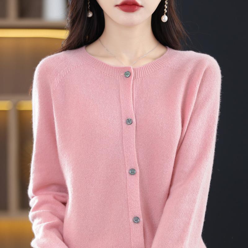 Damen S Rundhals Gestrickter Cardigan Langarm Herbst Oberbekleidung