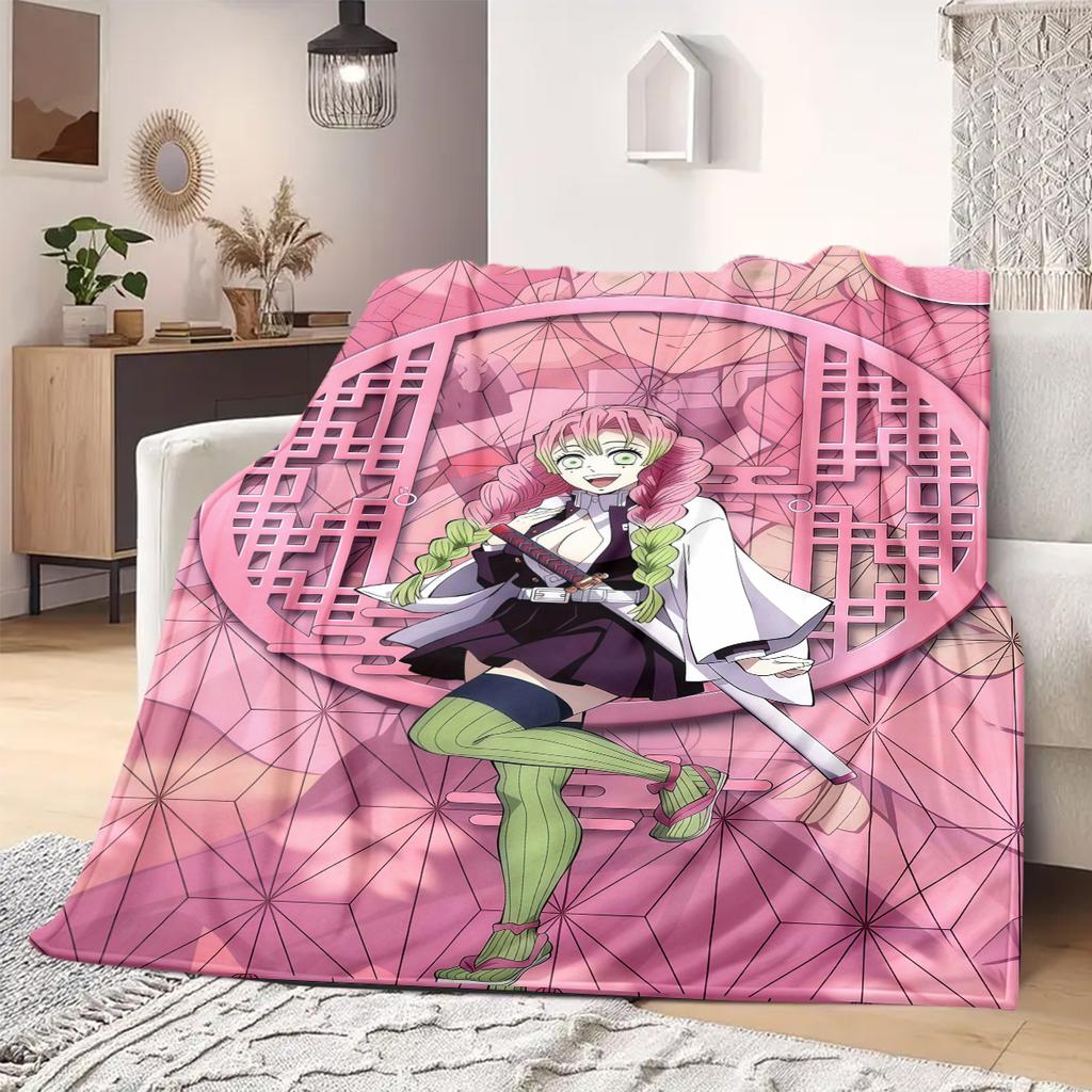 Demon Slayer Art Flannel Blanket Creative Print Great For Sofa Bedroom Chair Bed Picnic Travel -HE30