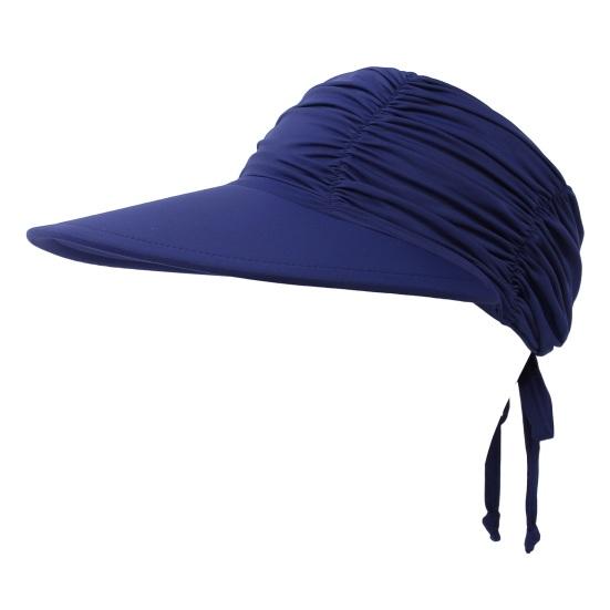

Sun Hat Wide Brim UV Protection Ponytail Hat Pleated Design Elastic Fit Empty Top Hat Summer Beach Travel Outdoor Sports темно-синий