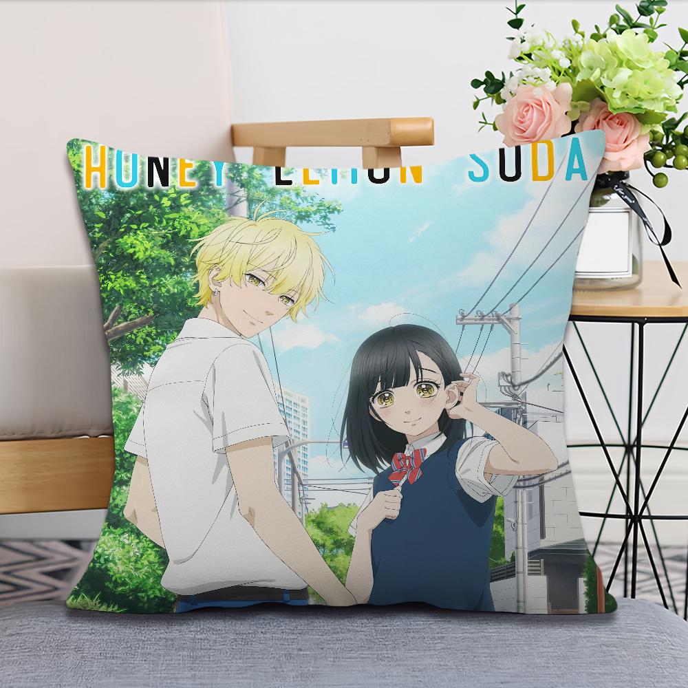 Soft Comfortable Pillow Case for Sofa Soda Living Couple Anime Manga Room Home Office Decor H-Honey L-Lemon and Protective Cover