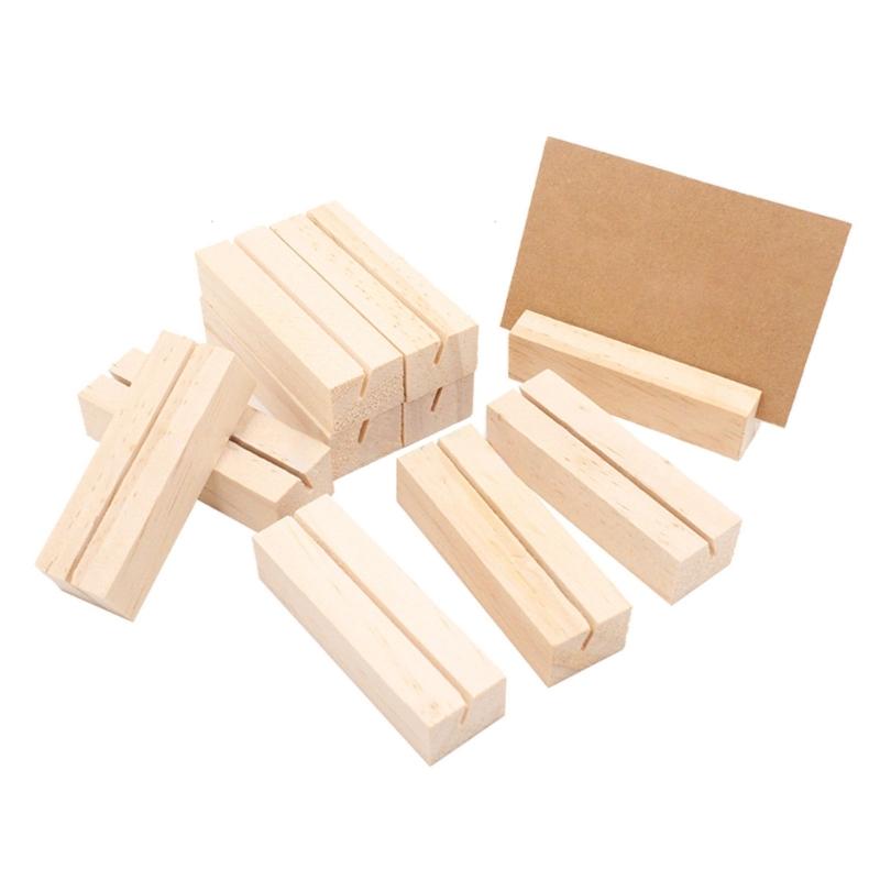 20Pcs Wood Table Number Holders Stand Wood Name Card Holders Wood Name Cards Food Label Memos Photo Holders for Wedding
