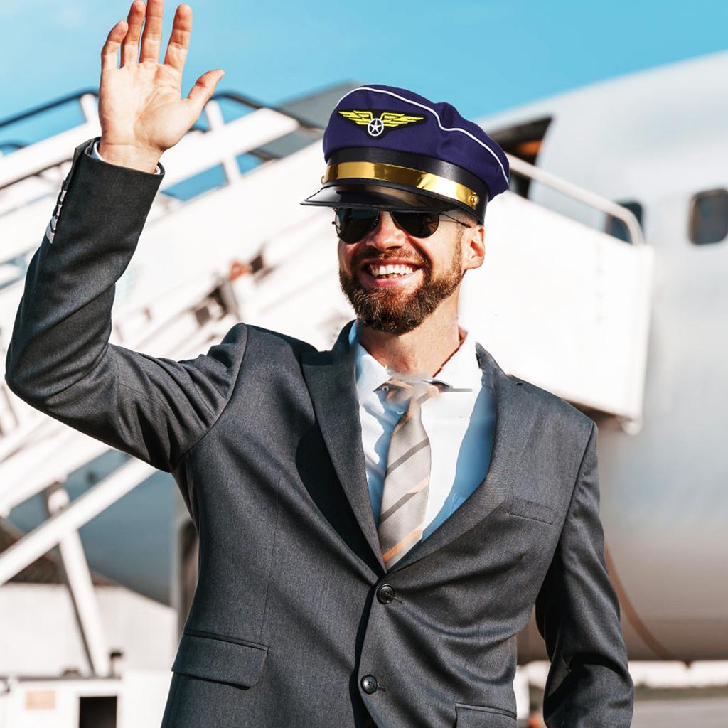 2 Stück Flugbegleiter Pilotenmütze Luft- und Raumfahrt (Blau + Schwarz) 2er-Pack Cosplay Stewardess Prop Cap Kapitänsmützen Kostüm