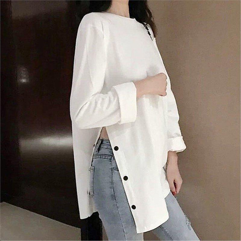 

Korean Style 2025 Early Autumn Solid Color Long-Sleeve Loose T-Shirt for Women XL