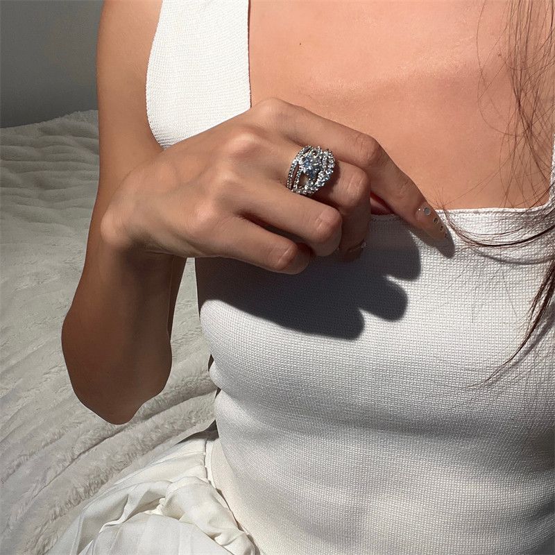 Accessible Luxury Niche Design Micro-Inlaid Full Diamond Super Flash Zircon Us Size 7