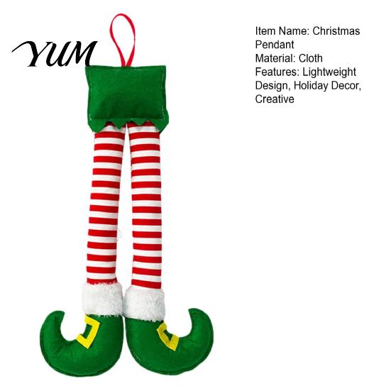 Holiday Hanging Ornaments for Tree Christmas Elf Leg Ornaments, Red Green Striped Fabric Decorations Lightweight Fireplace And Car Interior