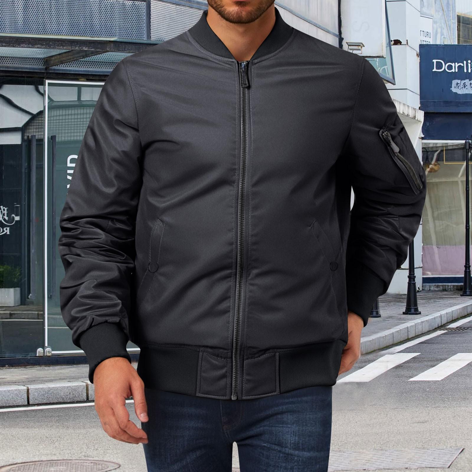 

Men s Premium Cotton Vintage Stand Collar Zippered Solid Color Loose-Fit Jacket - Flight & Baseball M чёрный