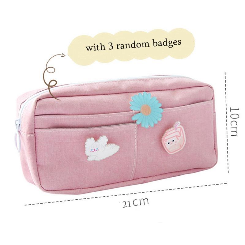 Kawaii lilla lerret blyantveske Søt dyremerke Rosa blyanthus Store skoleblyantvesker for Maiden Girl skrivesaker