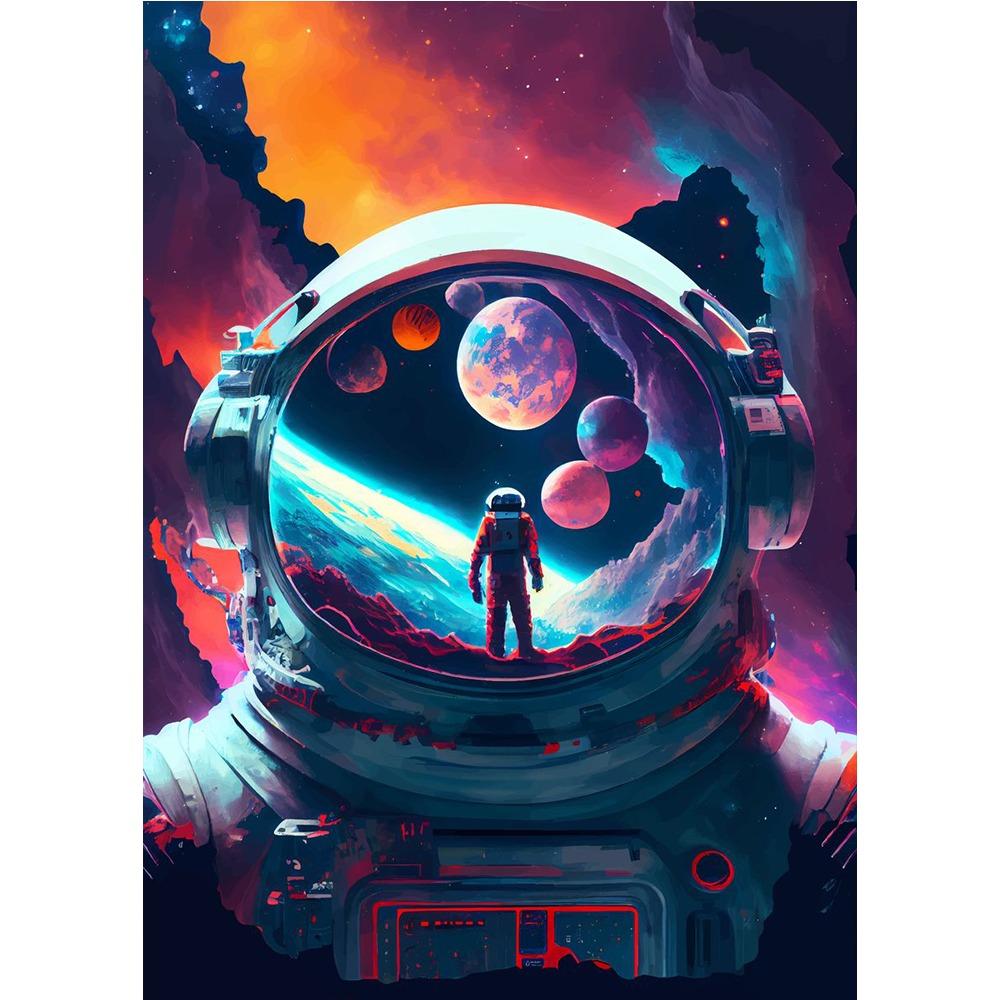 Poster și Print Astronaut Colorat în Spațiu Explorând Luna Pictură pe Pânză Planete Artă de Perete Modernă Pentru Living Decor Acasă