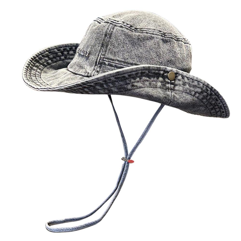 Portable Sun Protection Denim Cloth Bucket Hat Anti-UV Retro Cowboy Hat Casual Breathable Mountaineering Caps Camping Hiking
