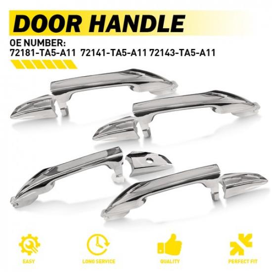 4X Front Right Rear Left Exterior Door Handle Chrome For 2008-2012 Honda Accord